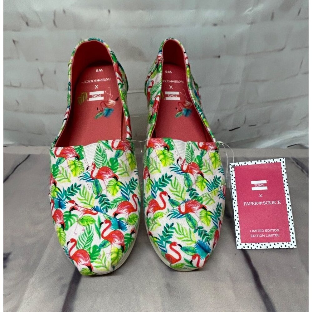 Flamingo Print Canvas Toms x Paper Source Womens Slip On Shoes Size 6 Pink New